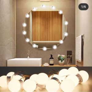 Dimmable LED Vanity Mirror Lights Kit – 10 LED Hollywood Style Bulbs for Makeup Dressing Table & Bathroom Mirror