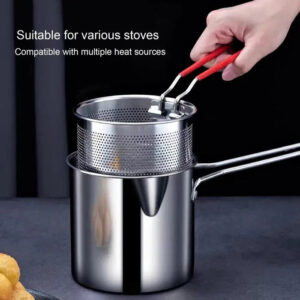 Stainless Steel Deep Fryer Pot with Strainer – Heavy-Duty Frying Pan for Home Kitchen Use – 1200ML Oil Capacity