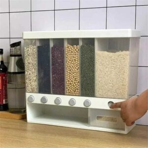 6-in-1 Wall-Mounted Dry Food Dispenser – 6-Grid Cereal & Food Storage Container